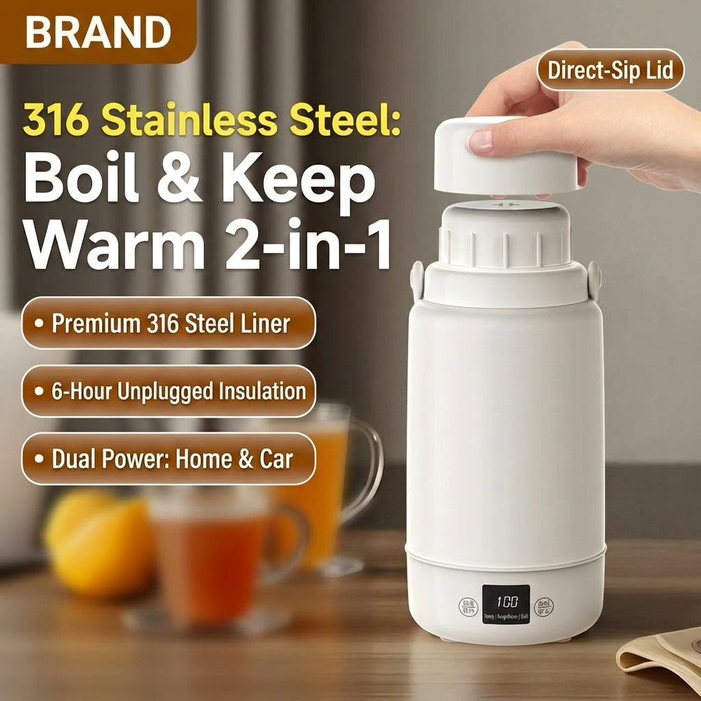 Electric Heating Cup Portable Stainless Steel Bottle Kettle 1L