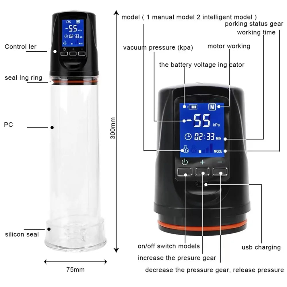 Amoura Male Penis Pump, Masturbator, 7-Frequency Electric Suction, Manual, Silicone – waterproof pump
