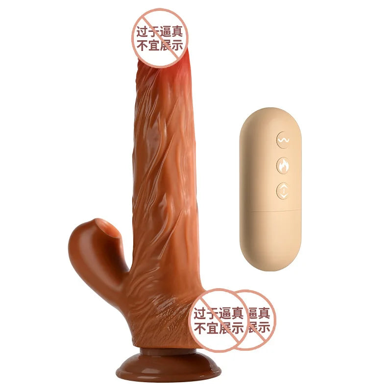 Amoura Multi-Function Dildo Massager Stretching & Suction Vibrating Heating Remote Control TPE – heating dildo