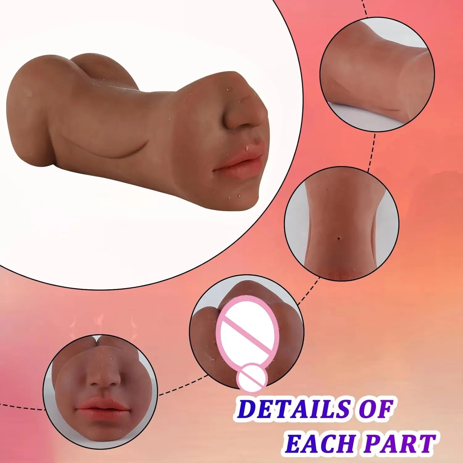 Amoura Oral & Anal Stroker, Male Masturbator, Textured, Men's, Silicone – TPE material