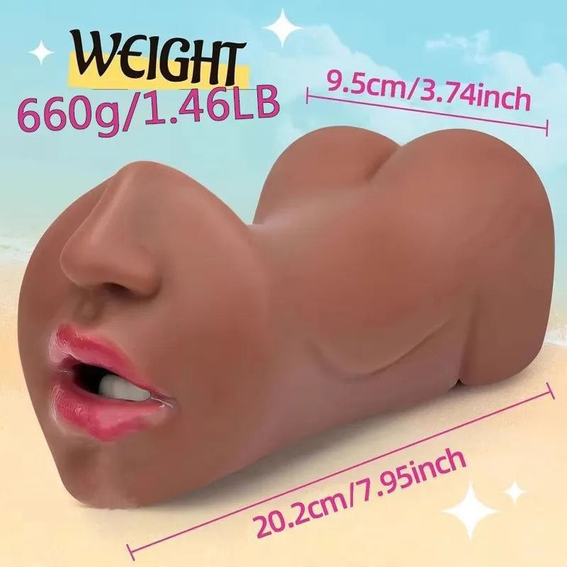 Amoura Oral & Anal Stroker, Male Masturbator, Textured, Men's, Silicone – dual channel