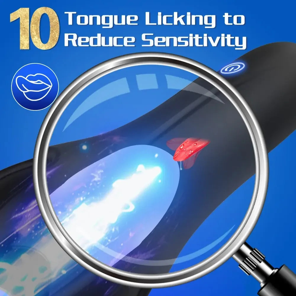 Amoura Glans Vibrating Tongue Licking Masturbator, Men's, 10-Mode Vibrating & Licking, TPE, Waterproof – tongue licking toy