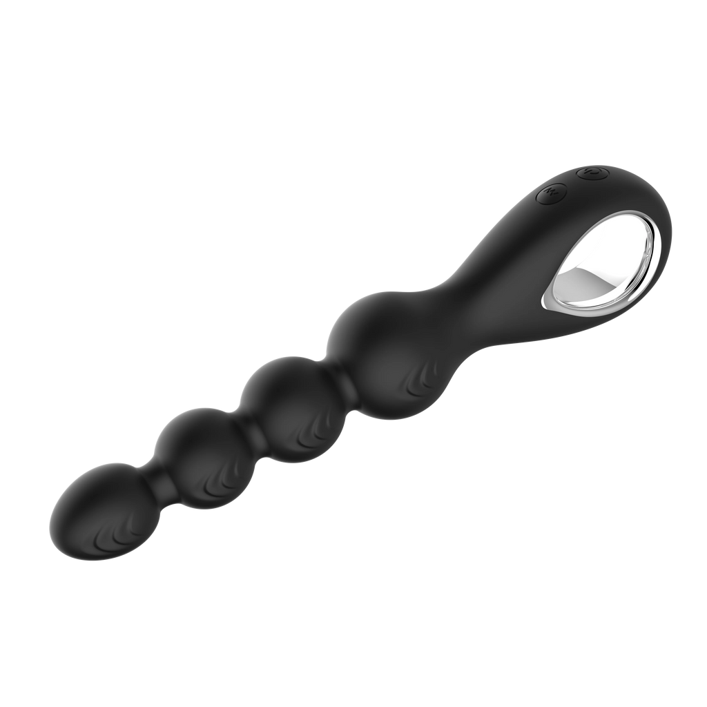 Amoura Anal Plug with Pulling Beads, Remote Control, Vibrating & Rotating, Silicone – rotating anal plug