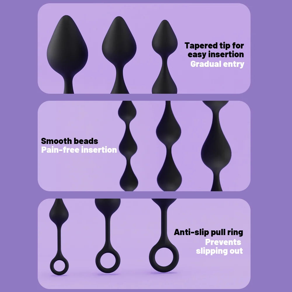 Amoura Anal Bead Plug Trainer, Silicone, Pull Ring, Unisex – anal plug
