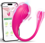 App-controlled wearable vibrator displayed with rose red silicone finish