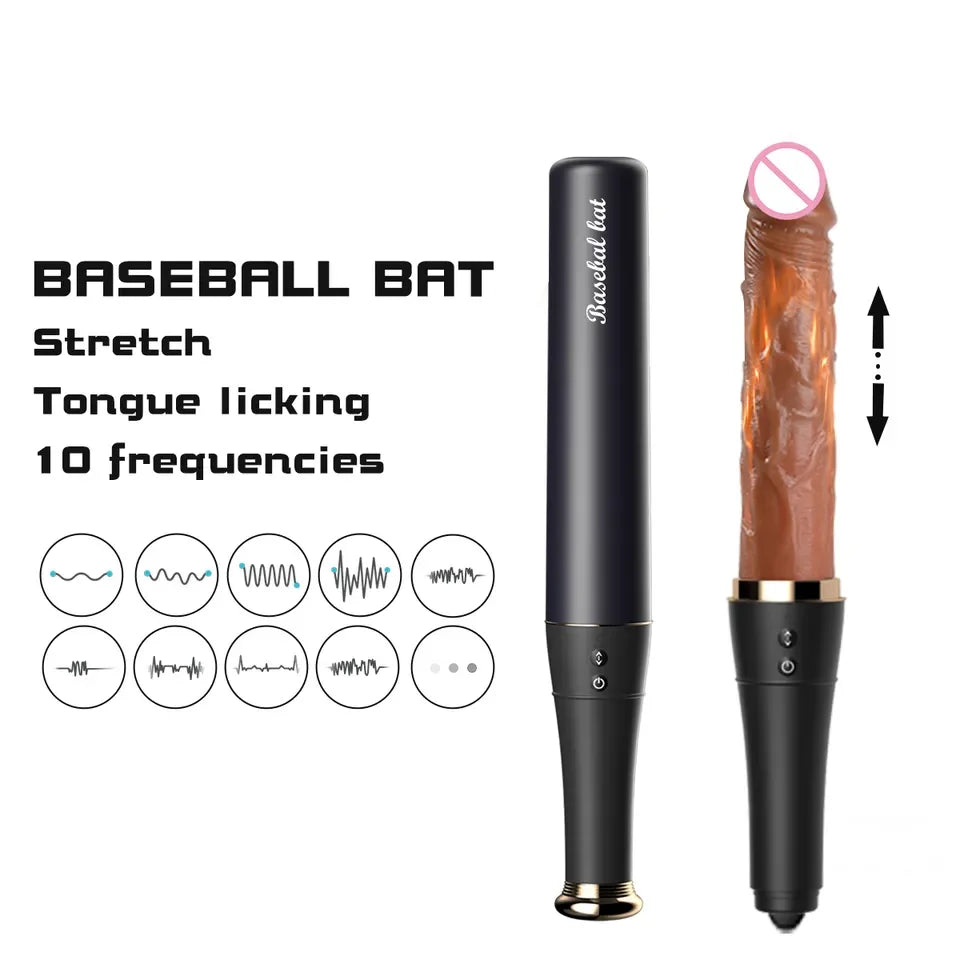 Amoura Baseball Bat (confirmed in title and specification section), 2-in-1 Vibrating & Licking (dual mechanism confirmed), Medical-Grade Silicone (confirmed in spec table), Waterproof (fully – licking vibrator
