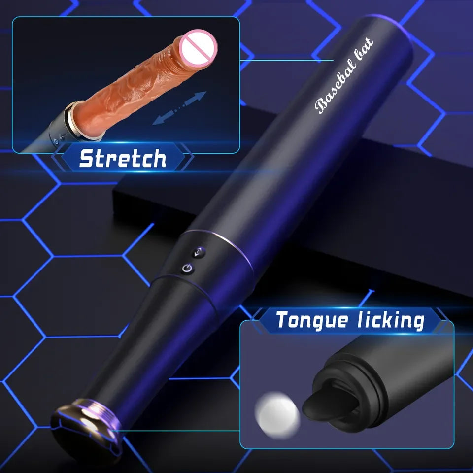Amoura Baseball Bat (confirmed in title and specification section), 2-in-1 Vibrating & Licking (dual mechanism confirmed), Medical-Grade Silicone (confirmed in spec table), Waterproof (fully – medical grade silicone toy