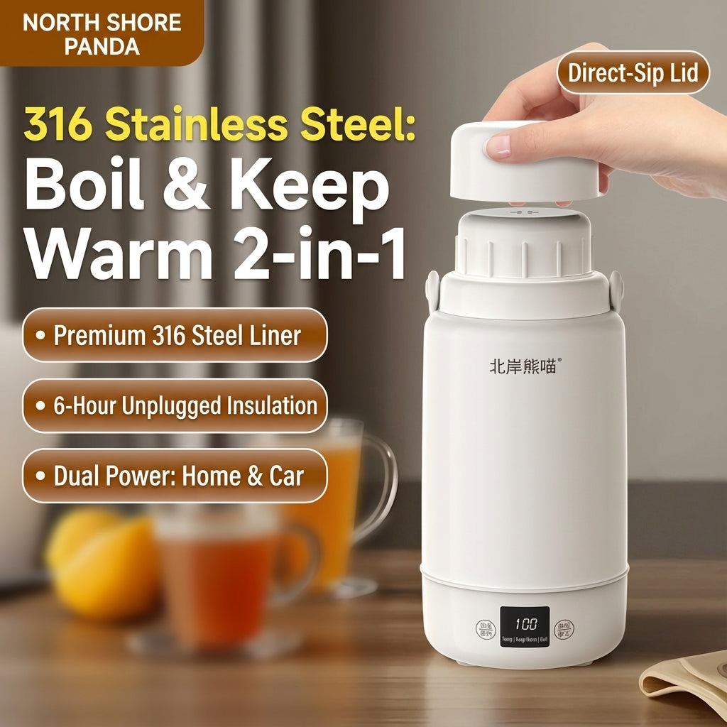 Electric Heating Cup Portable Stainless Steel Bottle Kettle 1L
