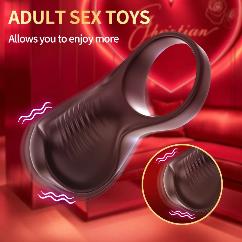 Amoura Penis Cock Ring Vibrator, Delay Ejaculation, 9 Frequencies, Men's, Silicone & ABS, IPX6 Waterproof – cock ring for men