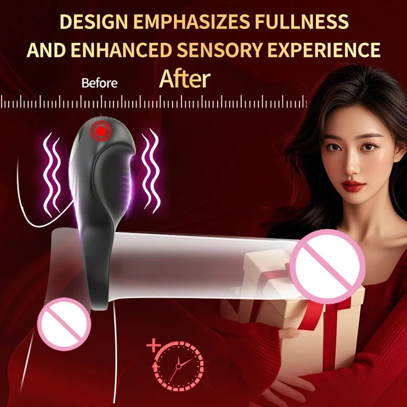 Amoura Penis Cock Ring Vibrator, Delay Ejaculation, 9 Frequencies, Men's, Silicone & ABS, IPX6 Waterproof – male vibrator
