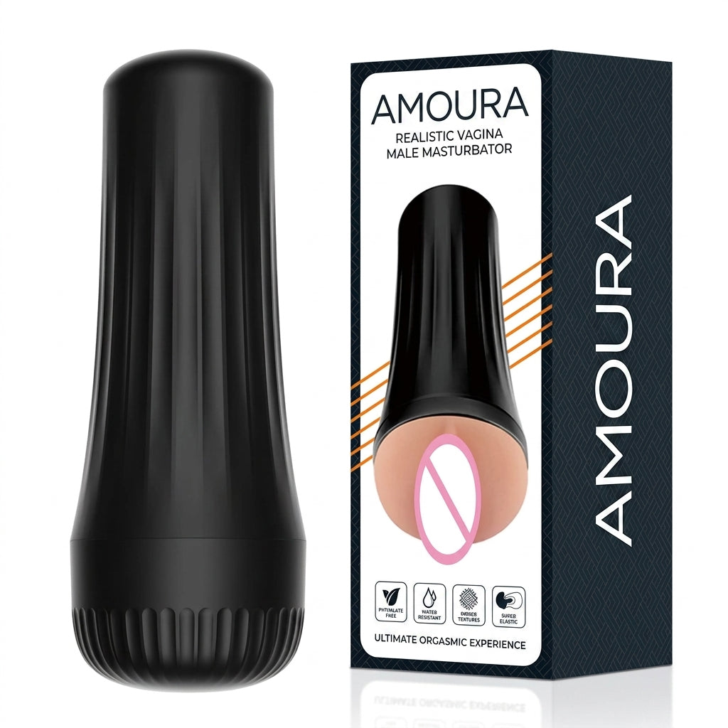 Amoura Male Masturbator Stroker, Adult Toy, Manual, TPE, Black