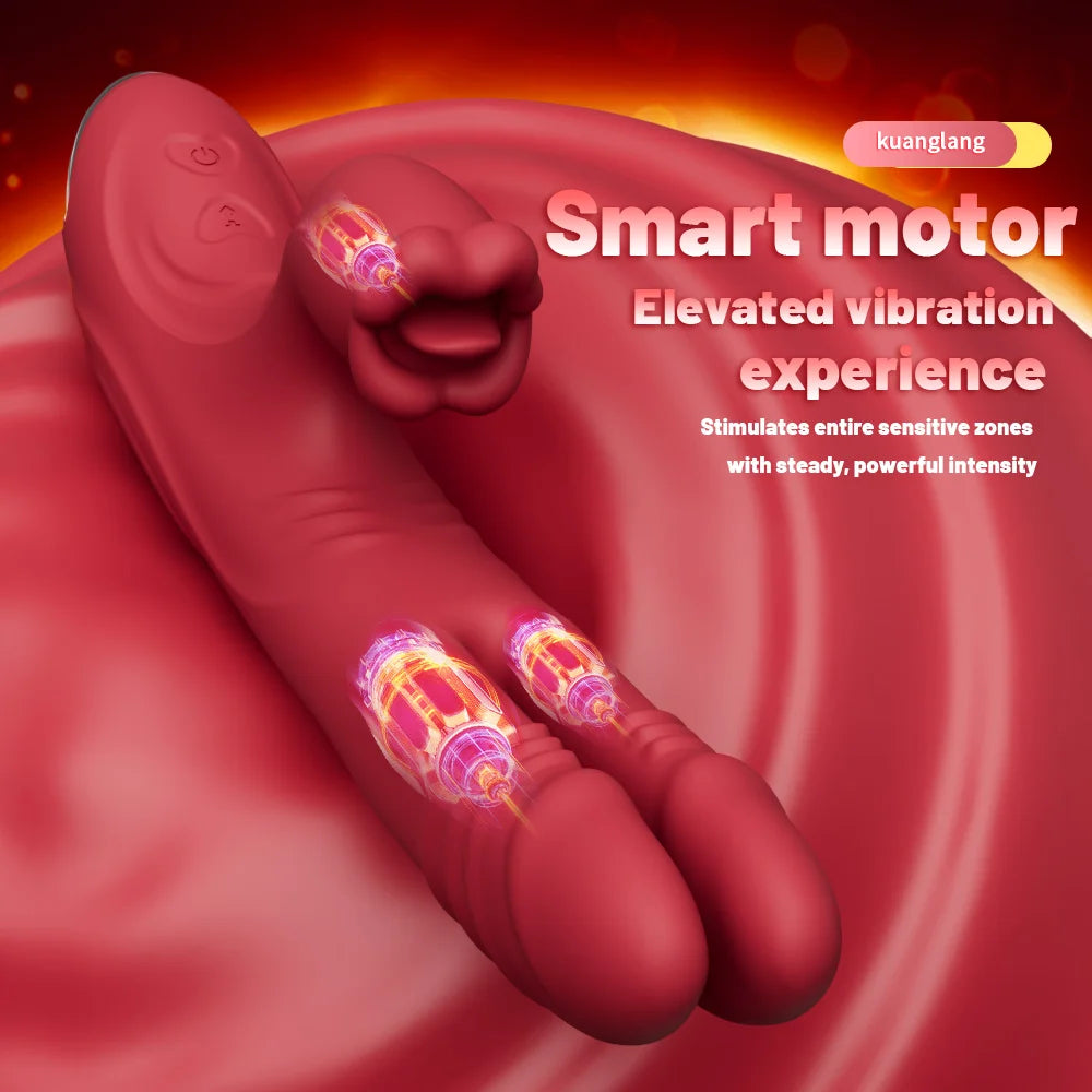 Amoura Clitoral & Vaginal & G-Spot Dual-Head Wand Vibrator, Thrusting & Tongue-Licking, Women's, Silicone, Waterproof – women's vibrator