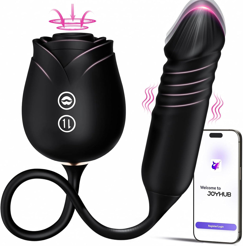 Amoura Rose Vibrator, Suction & Thrusting, Couples Toy, App-Controlled, Medical-Grade Silicone, Waterproof – Waterproof Vibrator