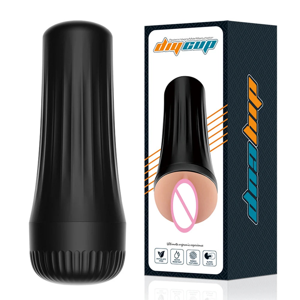 Amoura Male Masturbator Stroker, Adult Toy, Manual, TPE, Black – TPE masturbator