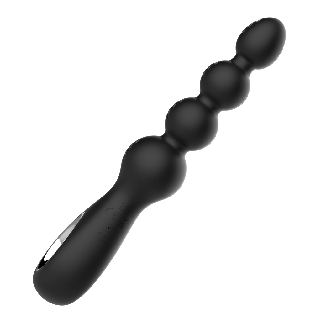 Amoura Anal Plug with Pulling Beads, Remote Control, Vibrating & Rotating, Silicone – remote control anal toy